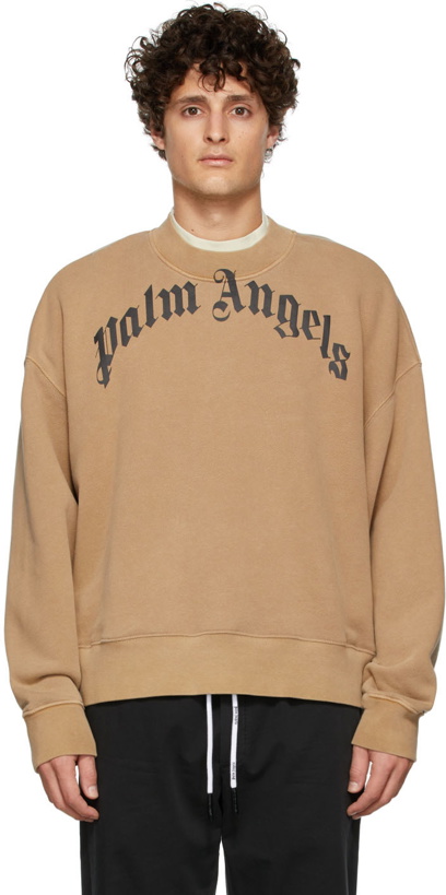Photo: Palm Angels Beige Curved Logo Sweatshirt