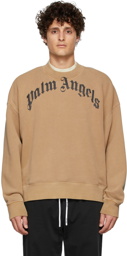 Palm Angels Beige Curved Logo Sweatshirt