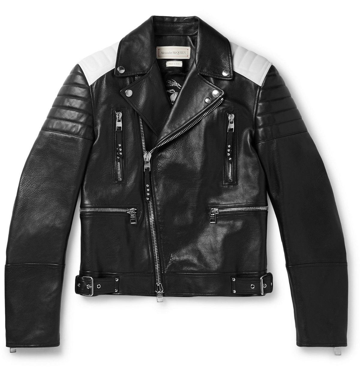 Photo: Alexander McQueen - Color-Block Full-Grain Leather Biker Jacket - Black