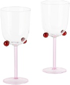 Maison Balzac Pink & Red Pompom Wine Glass Set