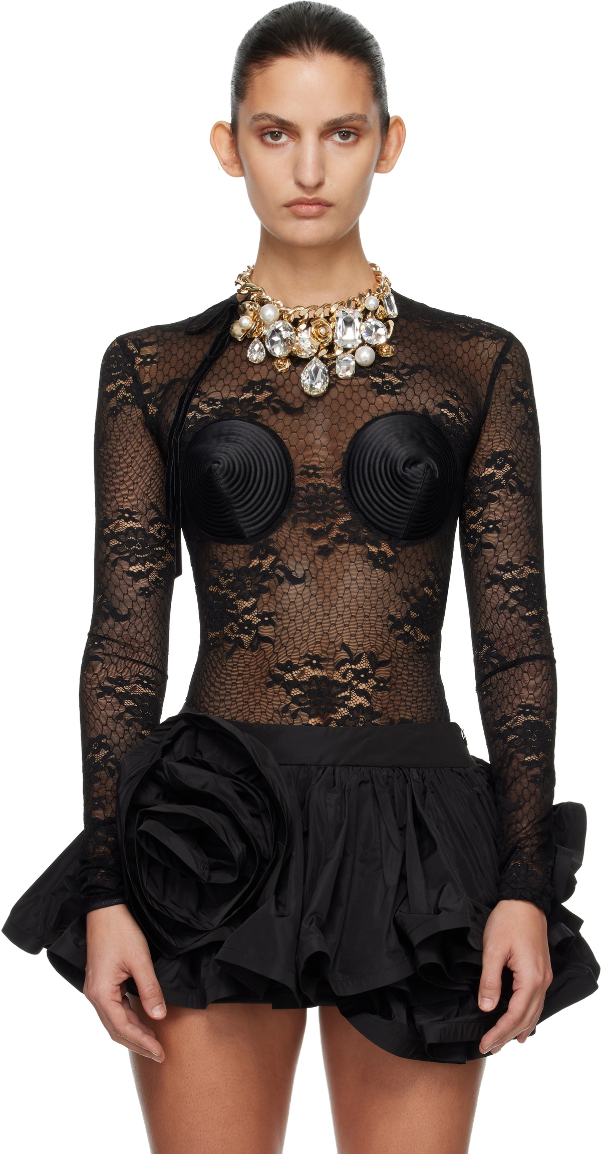 VAQUERA Black Lace Bullet Bra Bodysuit