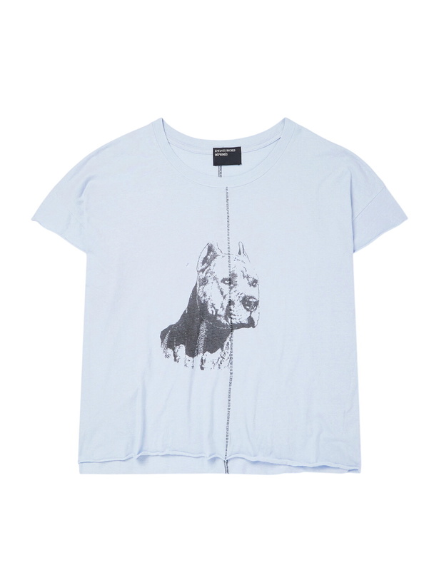 Photo: Enfants Riches Déprimés - Na Pitbull Distressed Printed Cotton-Jersey T-Shirt - Blue