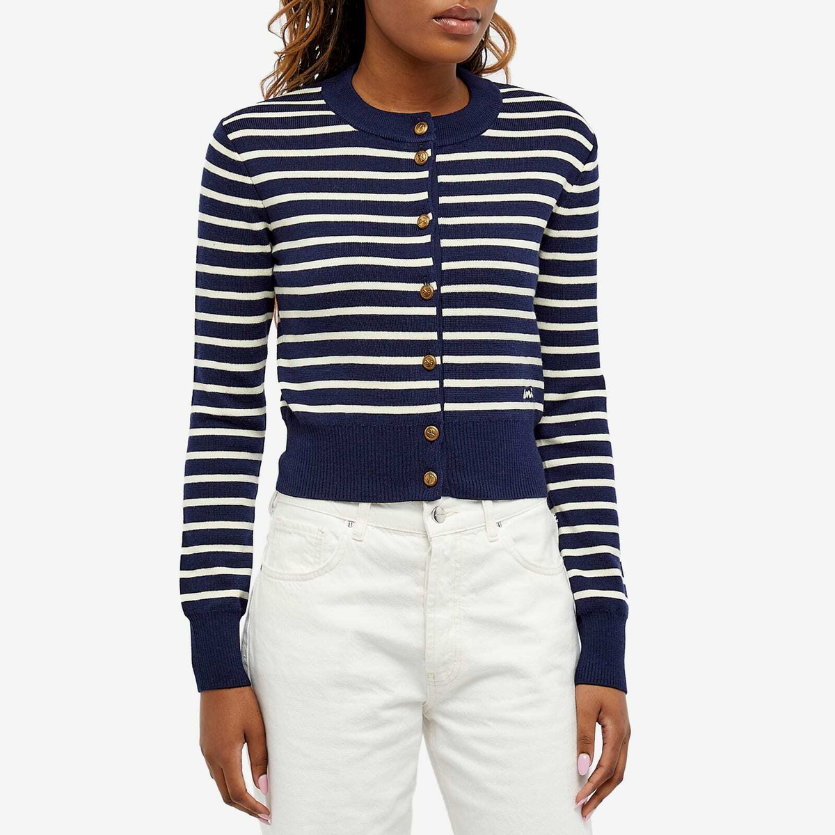 AMI Paris Women's AMI Sailor Stripe Cardigan in Nautic Blue/Natural White