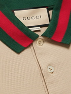 GUCCI - Logo-Embroidered Stretch-Cotton Piqué Polo Shirt - Neutrals