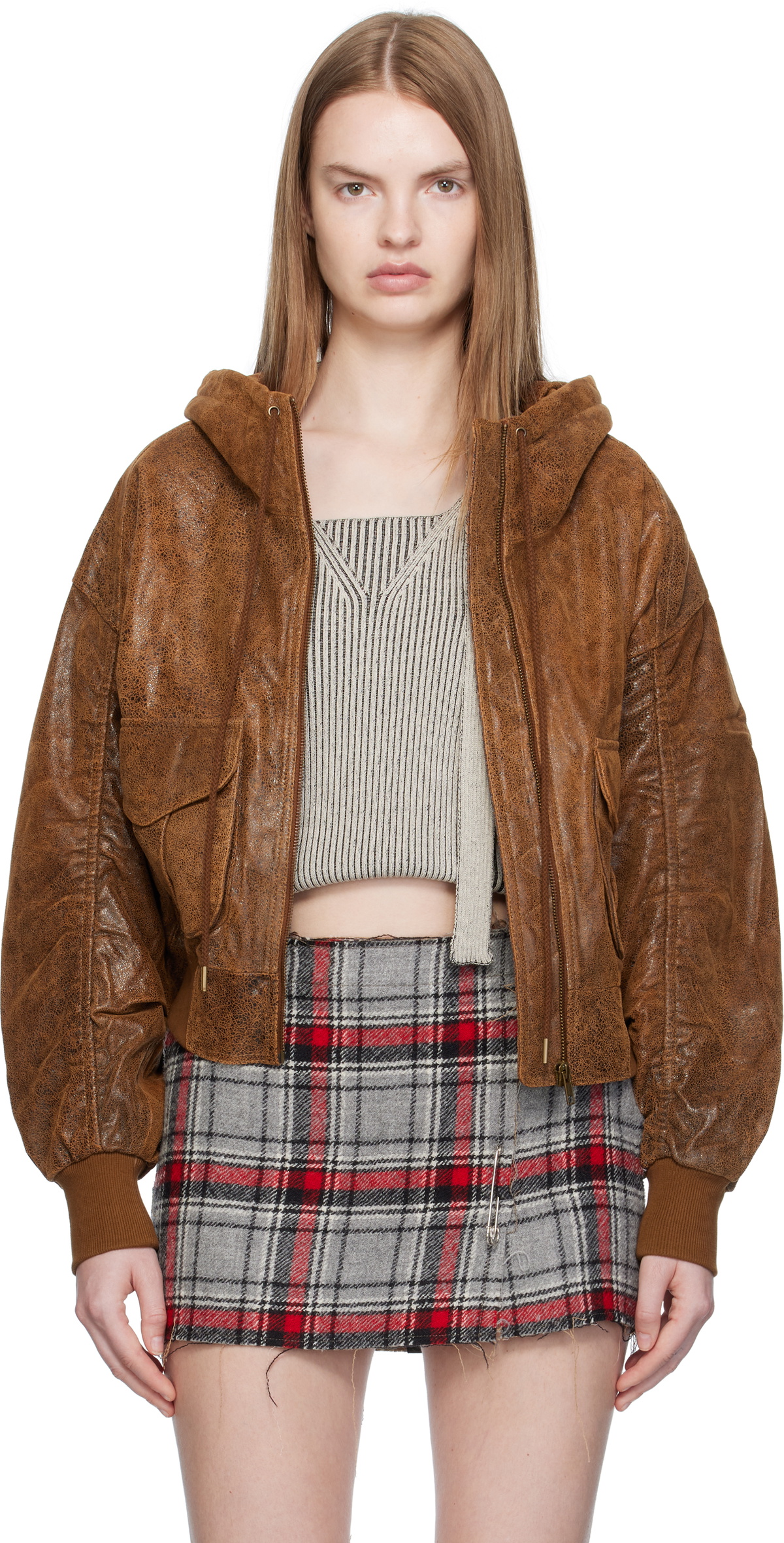 R13 Khaki Ribbed Flight Bomber Jacket R13
