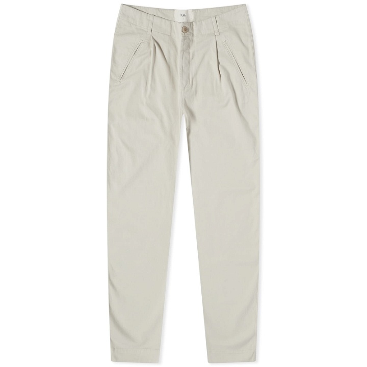 Photo: Folk Men's Twill Assembly Pant in Stone Brushed Twill