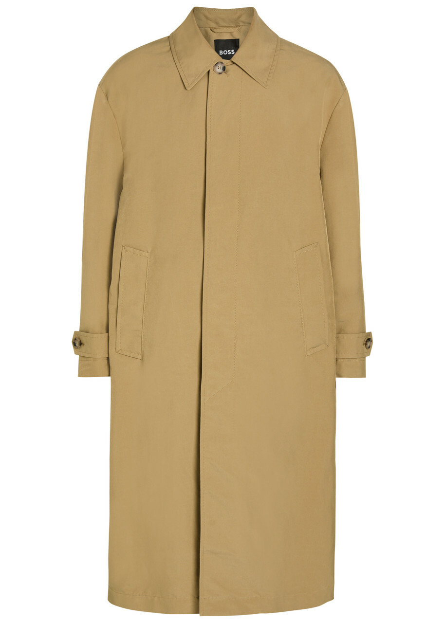 Boss Single-breasted Woven Trench Coat Khaki