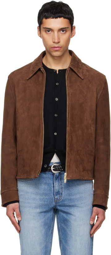 Photo: TONYWACK Brown Buckle Zip Goat Suede Jacket
