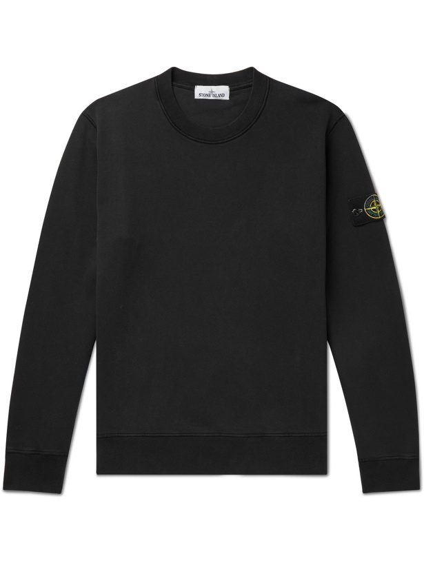 Photo: Stone Island - Logo-Appliquéd Loopback Cotton-Jersey Sweatshirt - Black