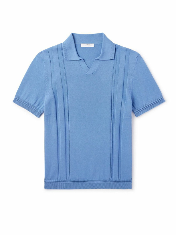 Photo: Mr P. - Slim-Fit Striped Merino Wool Polo Shirt - Blue