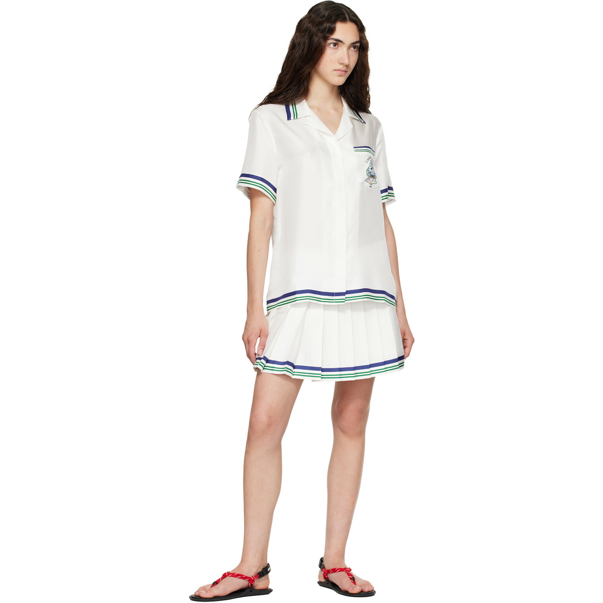 Casablanca White Hotel Emblem Short Sleeve Silk Shirt