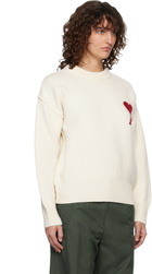 AMI Paris Off-White Wool Crewneck Ami de Coeur Sweater