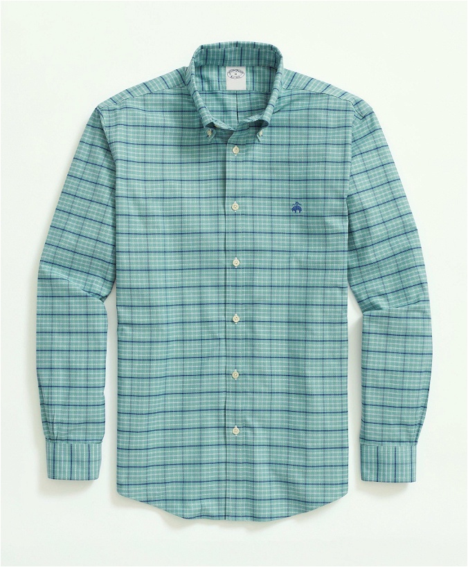 Photo: Brooks Brothers Men's Stretch Non-Iron Oxford Button-Down Collar, Check Sport Shirt | Green