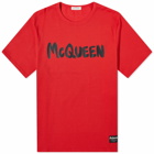 Alexander McQueen Men's Graffiti Logo T-Shirt in Lust Red/Black