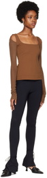 Nensi Dojaka Brown Cutout Long Sleeve T-Shirt