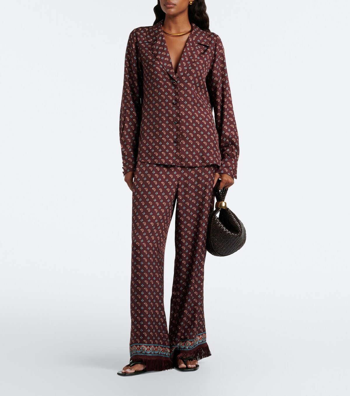 Dôen Lavona fringed silk-blend wide-leg pants