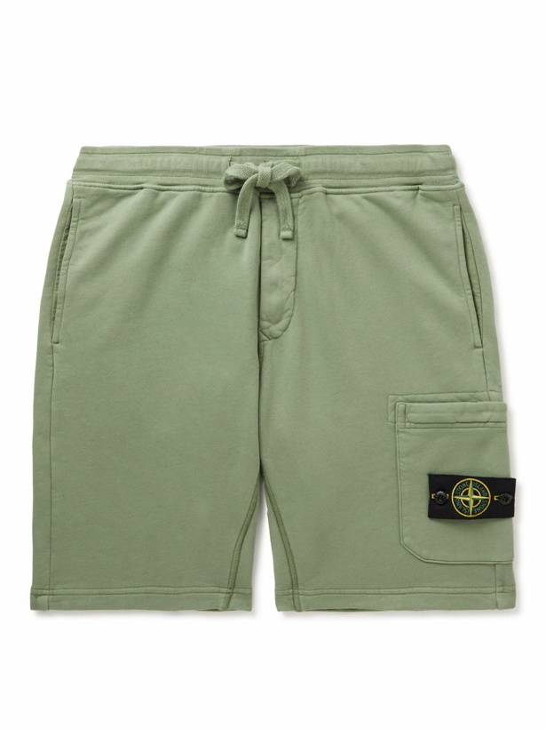 Photo: Stone Island - Straight-Leg Garment-Dyed Cotton-Jersey Drawstring Shorts - Green