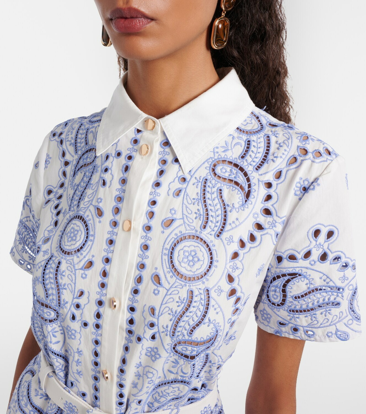 Self-Portrait Embroidered paisley cotton midi dress