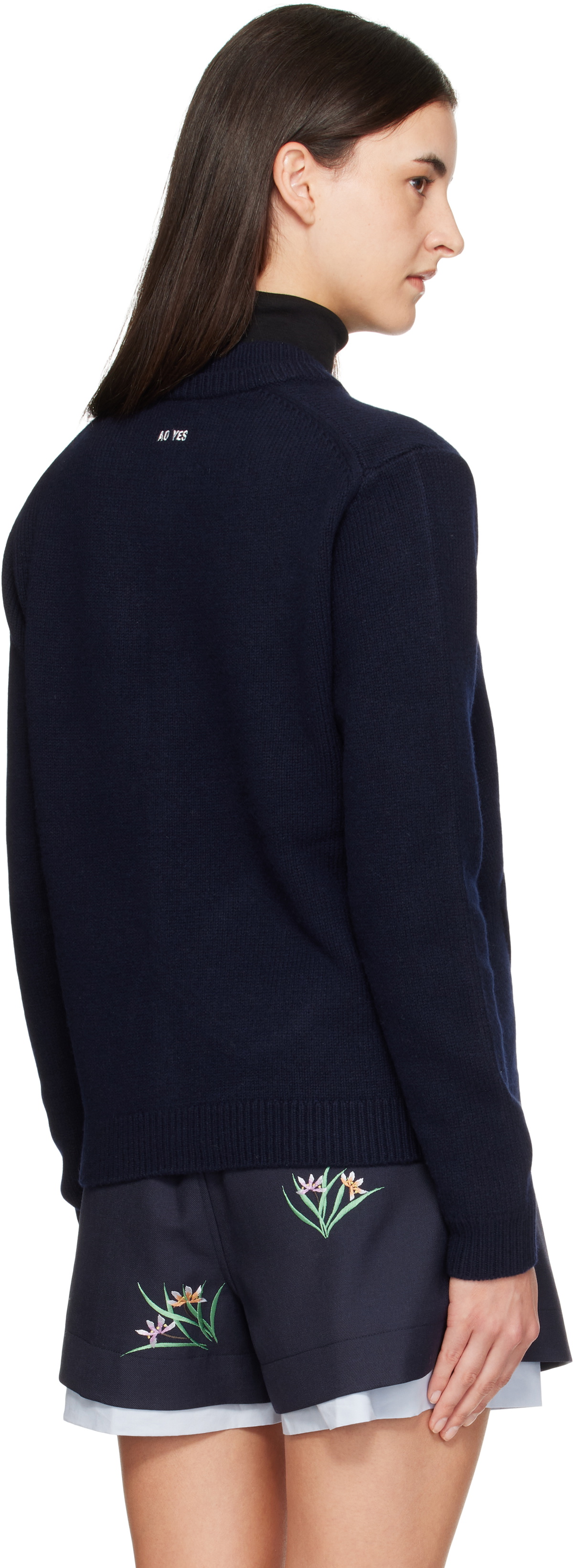 AO YES Navy Ribbon Tie Cardigan