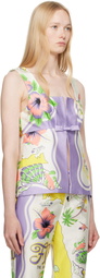 Anna Sui Purple & Off-White Florida Sleeveless Bow Top
