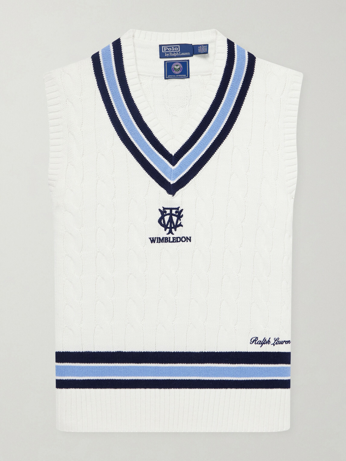Polo Ralph Lauren - Wimbledon Logo-Embroidered Knitted Cotton Vest - Neutrals