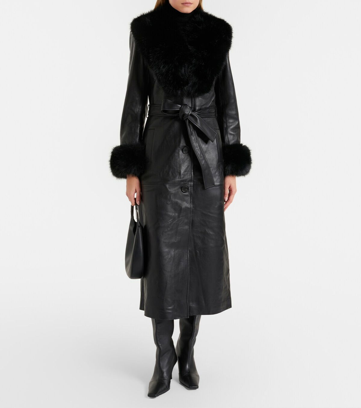 Self-Portrait Belted leather coat