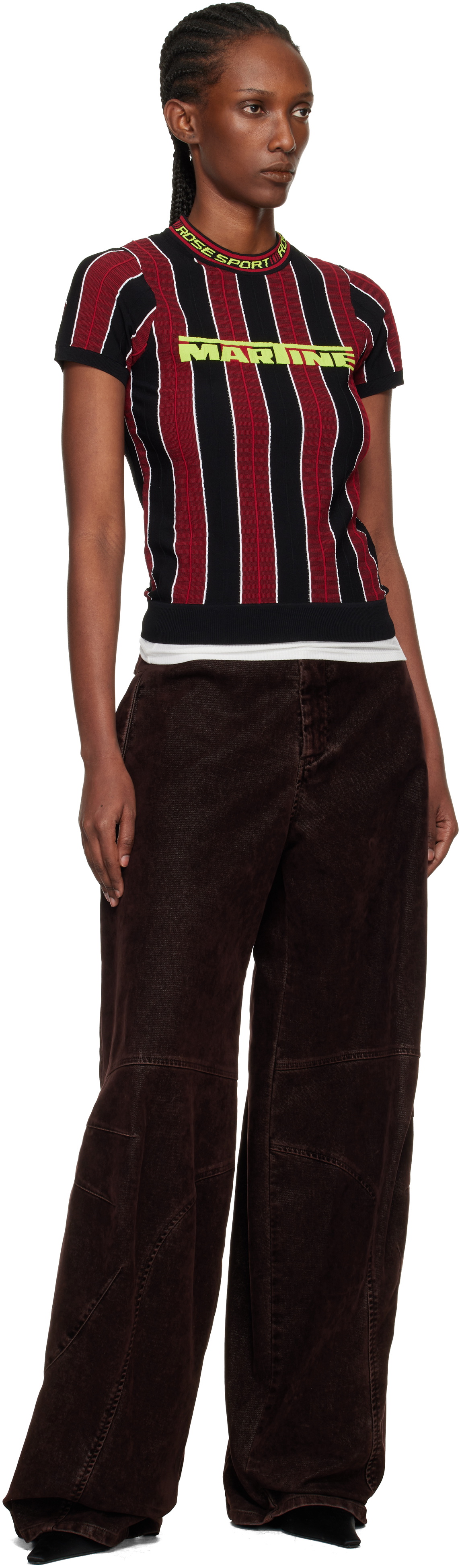 Martine Rose Red & Black Logo Tight T-shirt