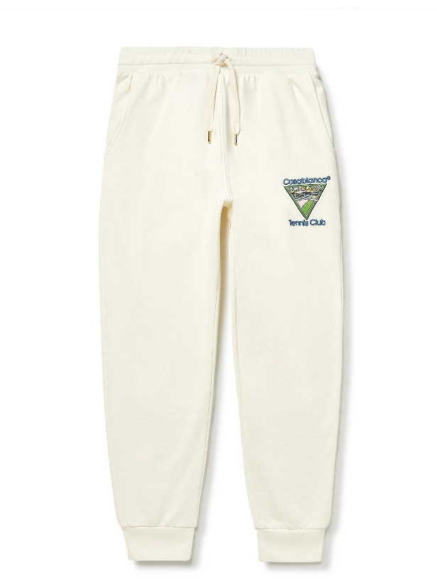Photo: Casablanca - Logo-Embroidered Organic Cotton-Jersey Sweatpants - Neutrals