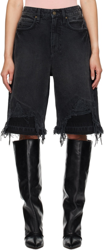 Photo: GUESS USA Black Distressed Denim Shorts