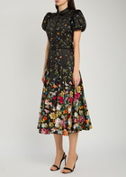 Alice + Olivia Henrietta Floral-print Stretch-cotton Midi Dress Black