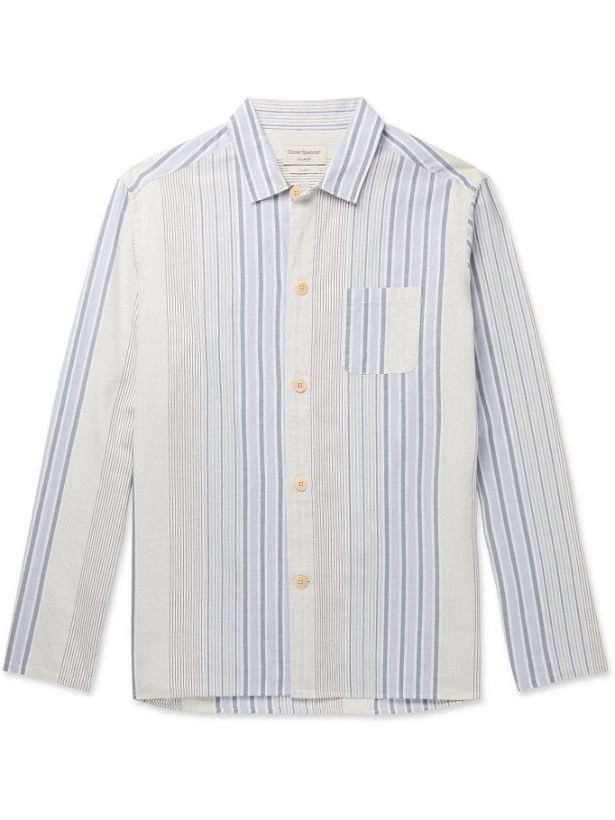 Photo: OLIVER SPENCER LOUNGEWEAR - Westcliffe Striped Organic Cotton-Twill Pyjama Shirt - Blue