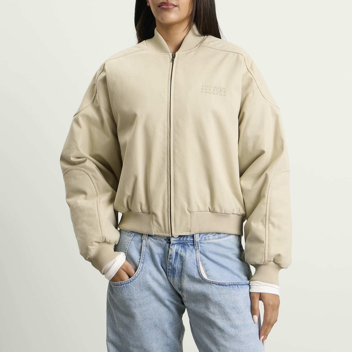 MM6 Maison Margiela Women's Logo Bomber Jacket in Ecru