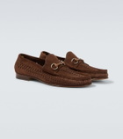 Gucci Bamboo Horsebit woven suede loafers