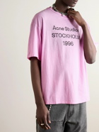 Acne Studios - Exford Distressed Logo-Print Cotton-Jersey T-Shirt - Pink