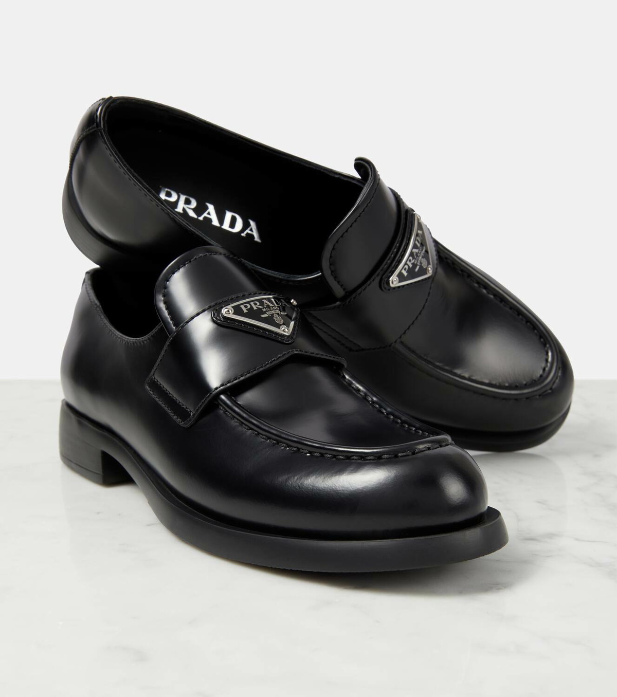 Prada Logo leather loafers