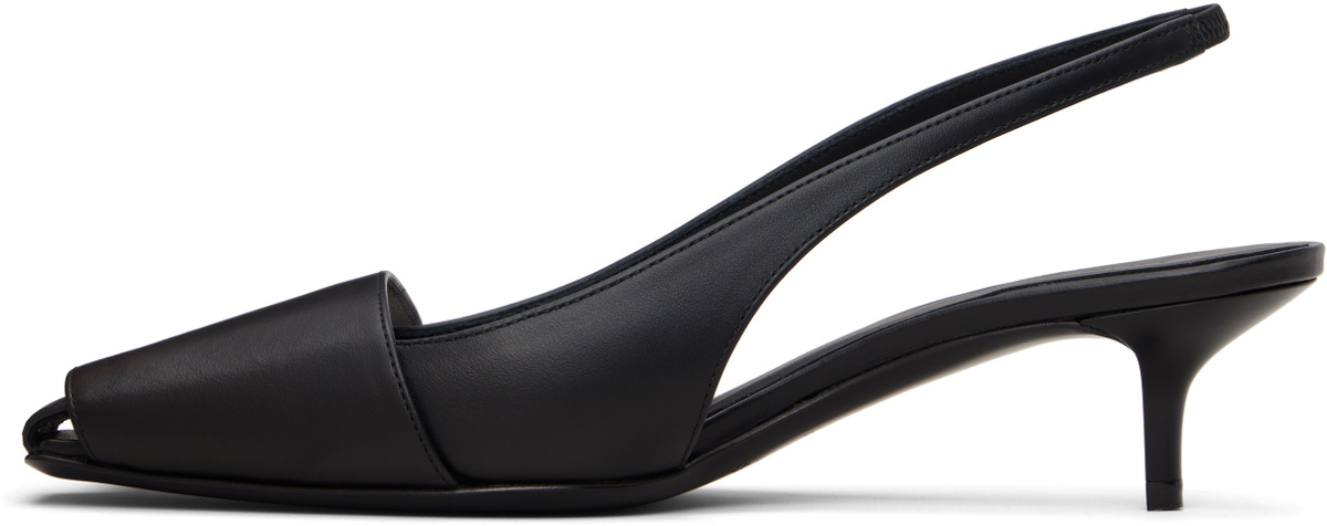 Courrèges Black Fold Leather Slingback Heels