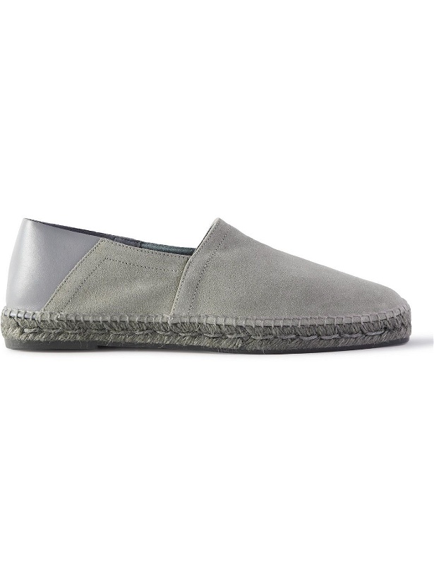 Photo: TOM FORD - Barnes Collapsible-Heel Leather-Trimmed Suede Espadrilles - Gray