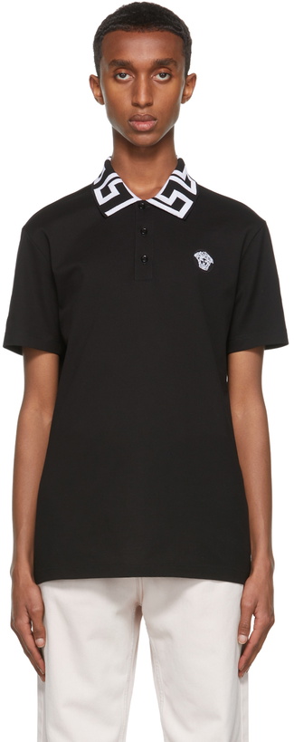 Photo: Versace Black & White Greca Collar Polo