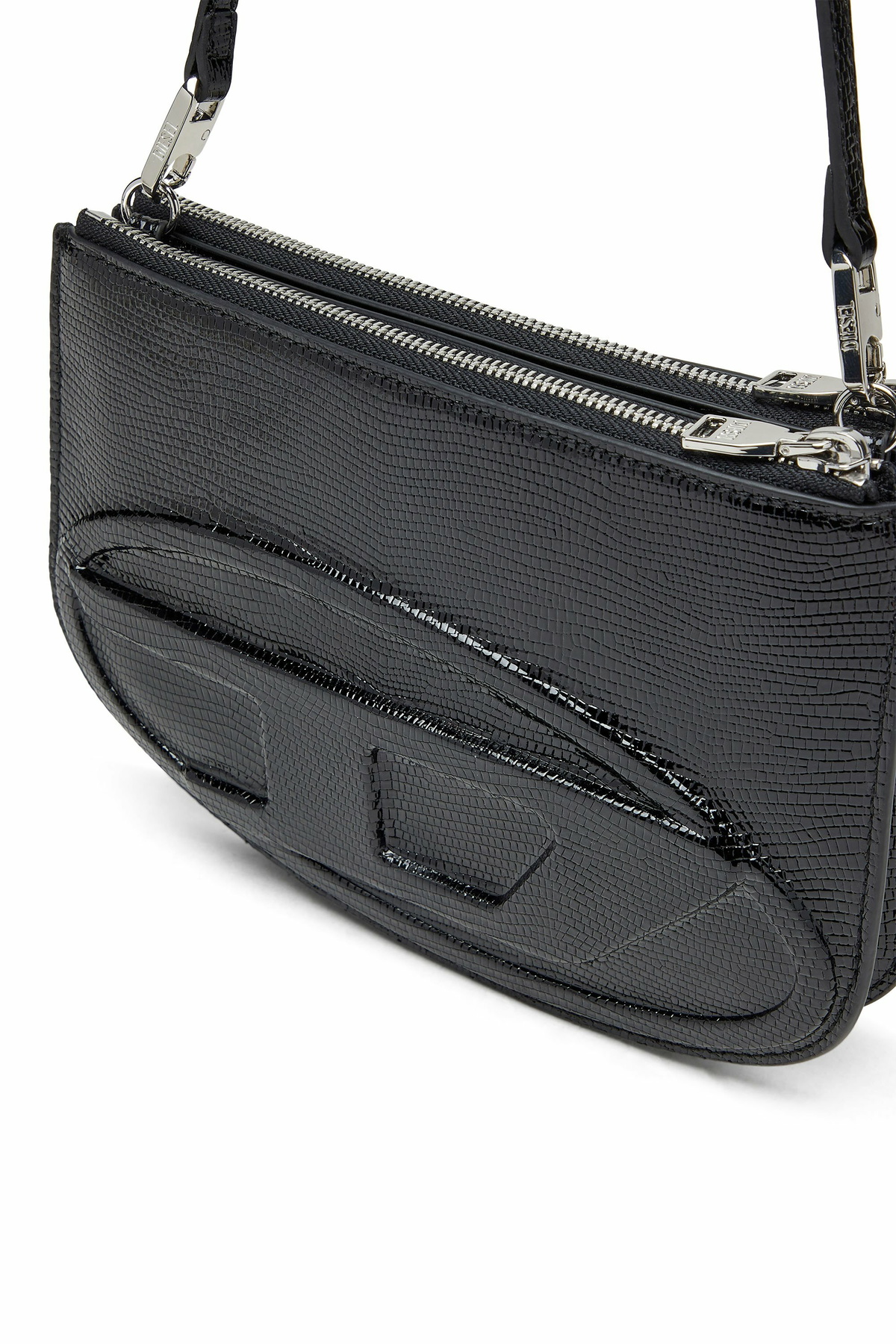 Diesel 1DR Twin-Double-pouch shoulder bag in embossed leather - Shoulder Bags Womens in Black