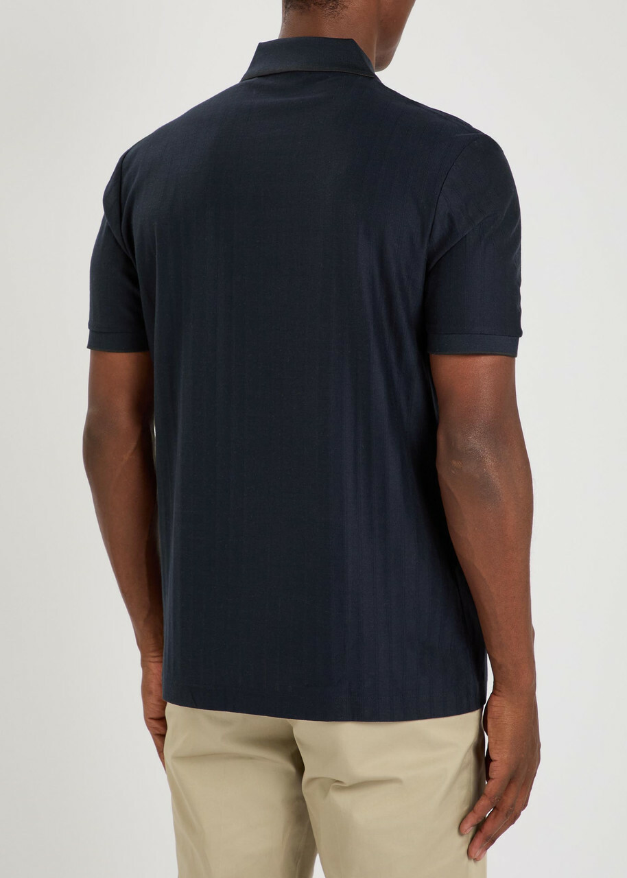 Boss Parley Striped-knit Cotton Polo Shirt Dark Blue