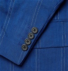 Stella McCartney - Cobalt Slim-Fit Double-Breasted Pinstriped Linen-Blend Suit Jacket - Men - Cobalt blue