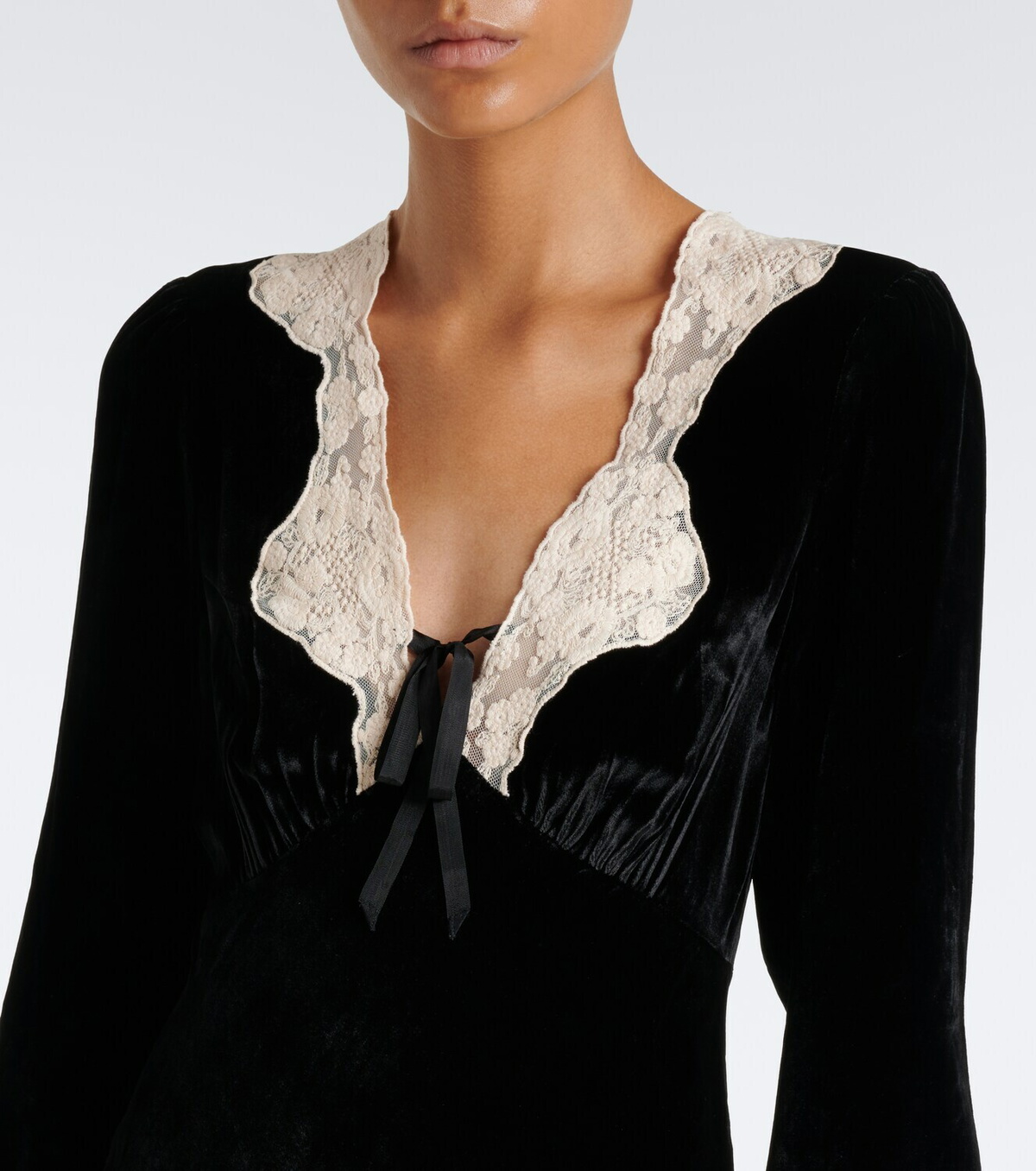 Rixo Carolina lace-trimmed velvet minidress