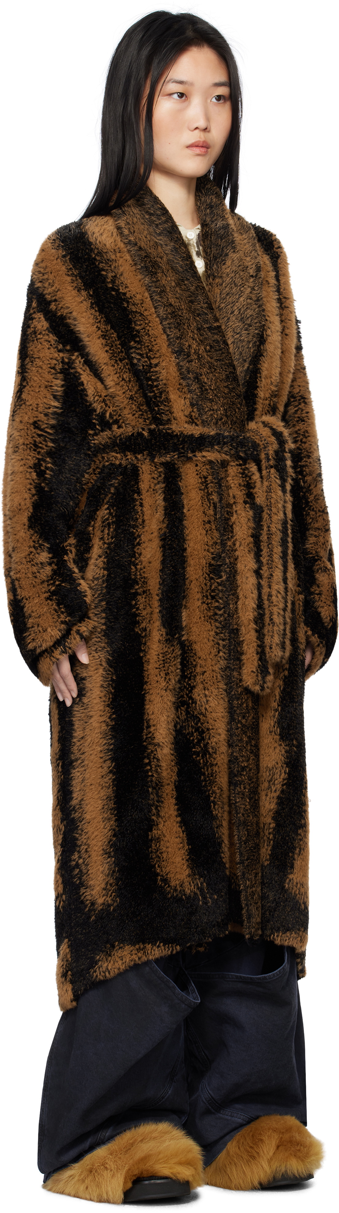 The Attico Brown Belted Faux-Fur Coat