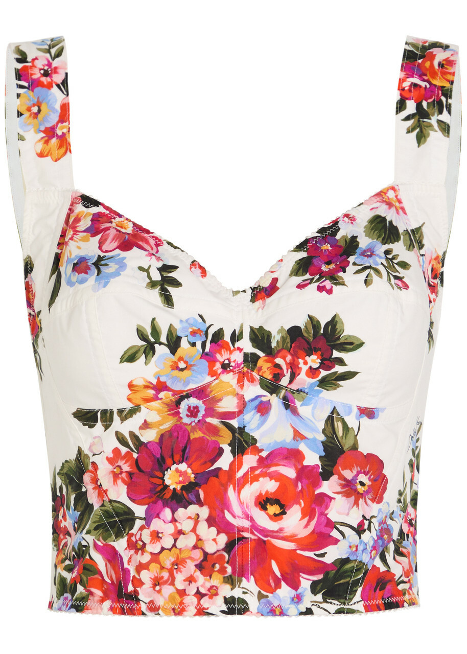Dolce & Gabbana Floral-print Cotton-blend Bralette top White