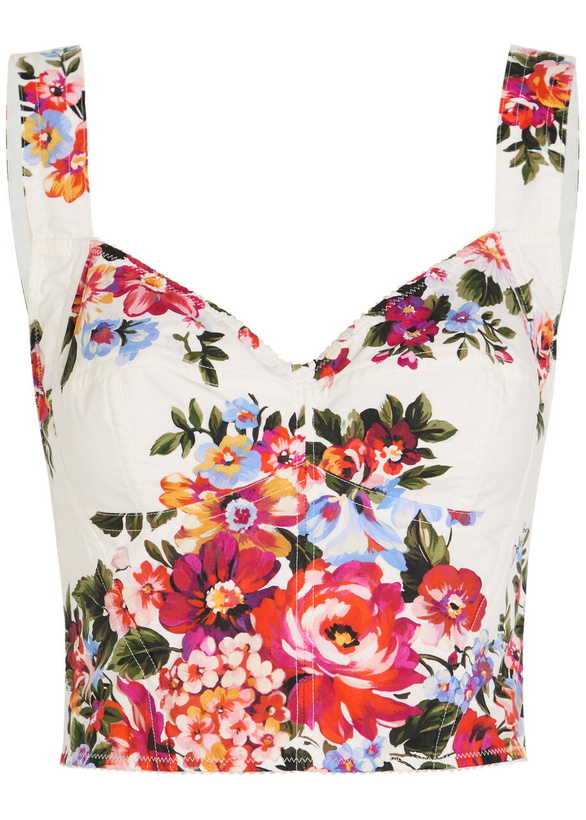 Photo: Dolce & Gabbana Floral-print Cotton-blend Bralette top White