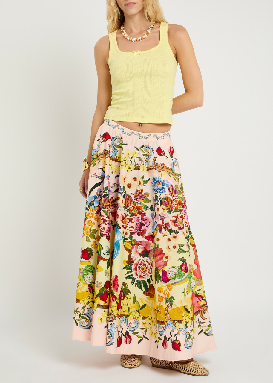 Farm Rio Garden Terrace Cotton-poplin Maxi Skirt Pink