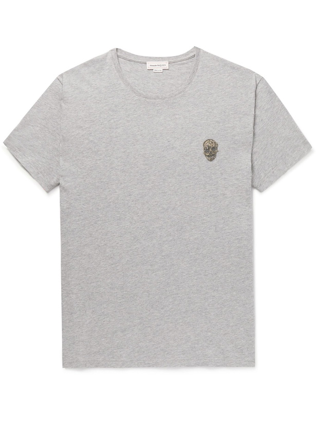 Photo: ALEXANDER MCQUEEN - Embellished Mélange Cotton-Jersey T-Shirt - Gray