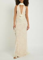 DE LA Vali Amora Scarf-effect Lace Gown Ivory