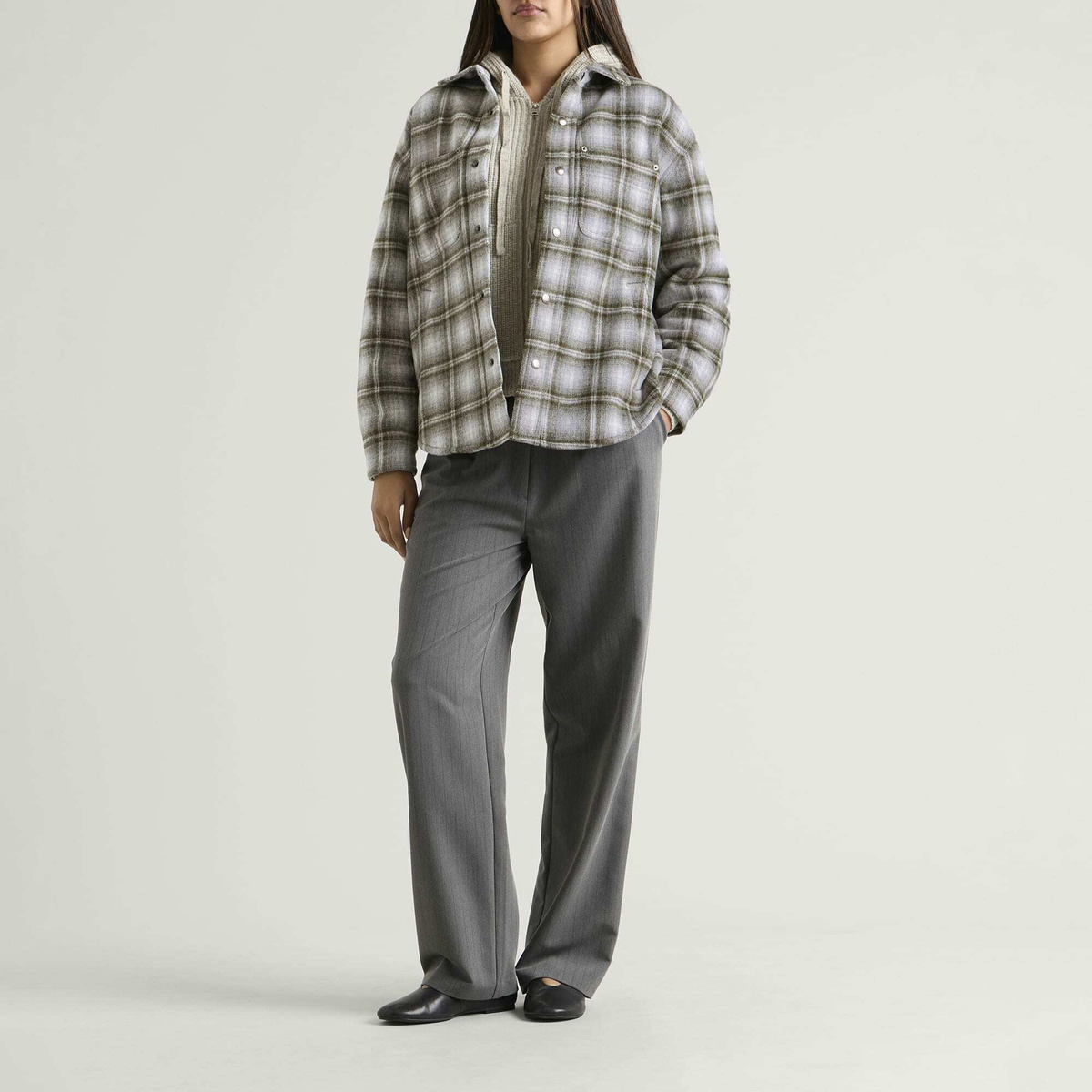 DUNST Women's Quilted Flannel Shirt in Khaki Check