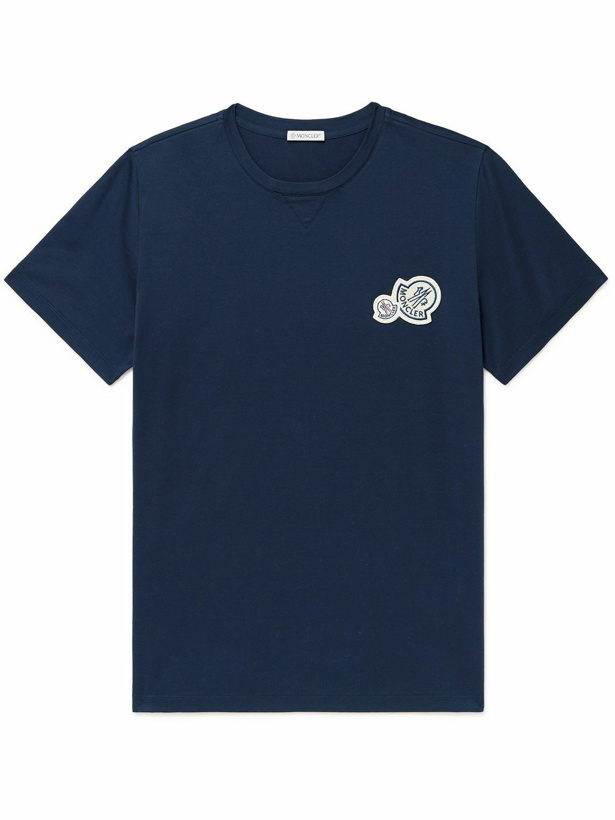 Photo: Moncler - Logo-Appliquéd Cotton-Jersey T-Shirt - Blue